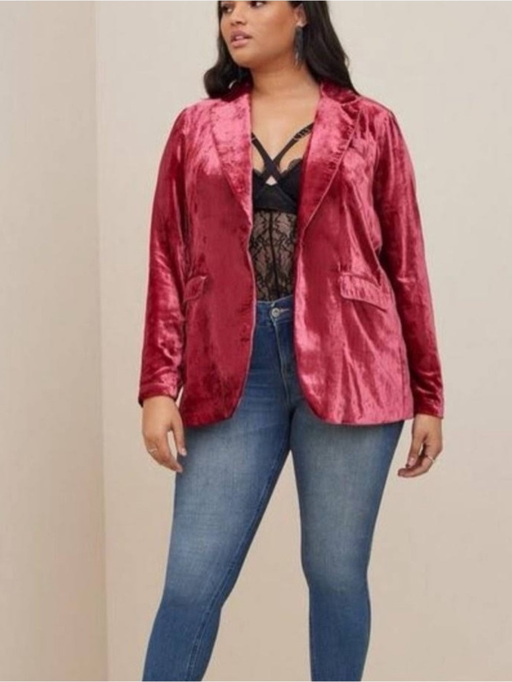 TORRID Velvet Blazer Women’s Size 4/4X/26  Single Button with Pockets